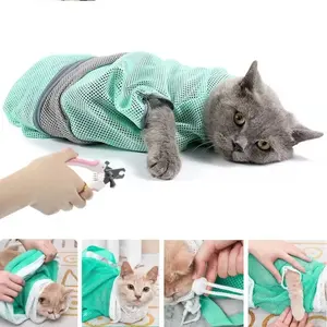 Adjustable Breathable Mesh Cat Restraint Bag, Anti Scratch Anti Bite Pet Bag for Bathing, Nail Clipping, Medicine Injection
