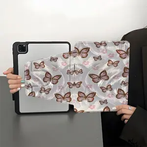 Trendy Pastel Butterfly Tablet Case, Auto Sleep/Wake Support, Impact & Scratch Proof, Transparent Hard Shell, Compatible with 7.9/8.3/10.2/13 Inch iPad, Delicate Brown Butterfly Motif, Full Shockproof Protection for Work