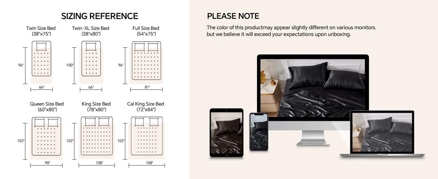 BEDELITE Satin Sheets Bed Set Luxury Soft Ivory White Summer Edition Reversible Microfiber Bedding  Full Queen King Sizes Deep Pocket Fitted Sheet for Hair and Skin Care Valentine's Day gift