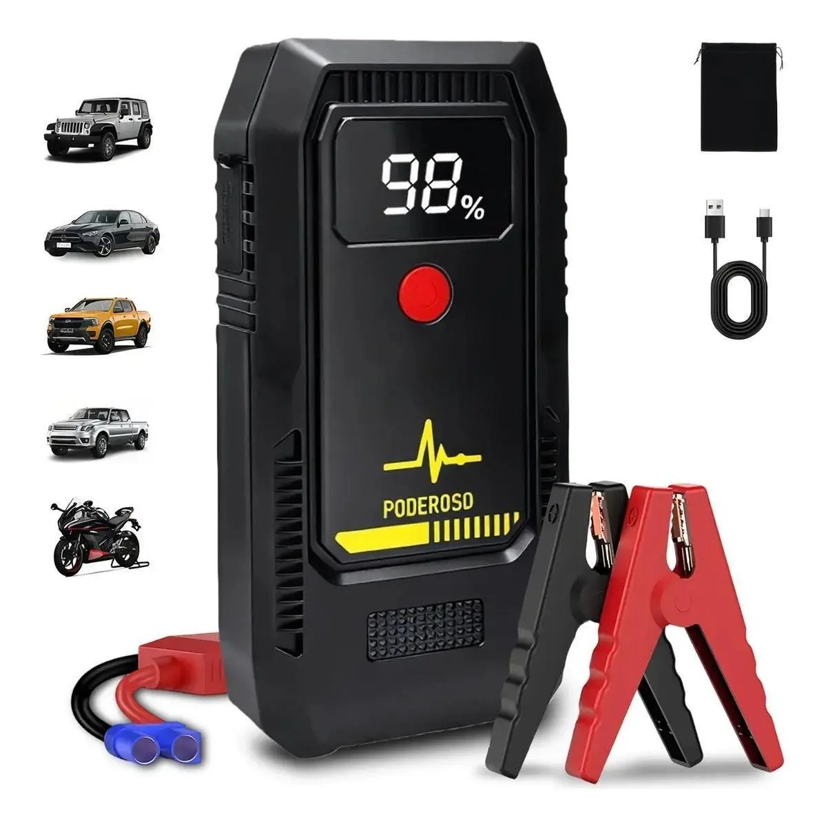 12V Lightweight Car Jump Starter Power Bank, T704 Automotive Breakdown Assistance Escape Tool with Safe Design and LED Flashlight