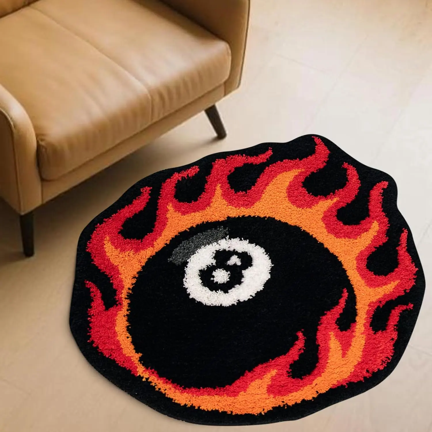 8 Ball Rug,24 inch/60cm 8 Ball Bath Mat Decor, Black Round Y2K Carpet Non-Slip Billiard Pool 8 Ball Carpet for Living Room Bedroom Home Decor (balck1)