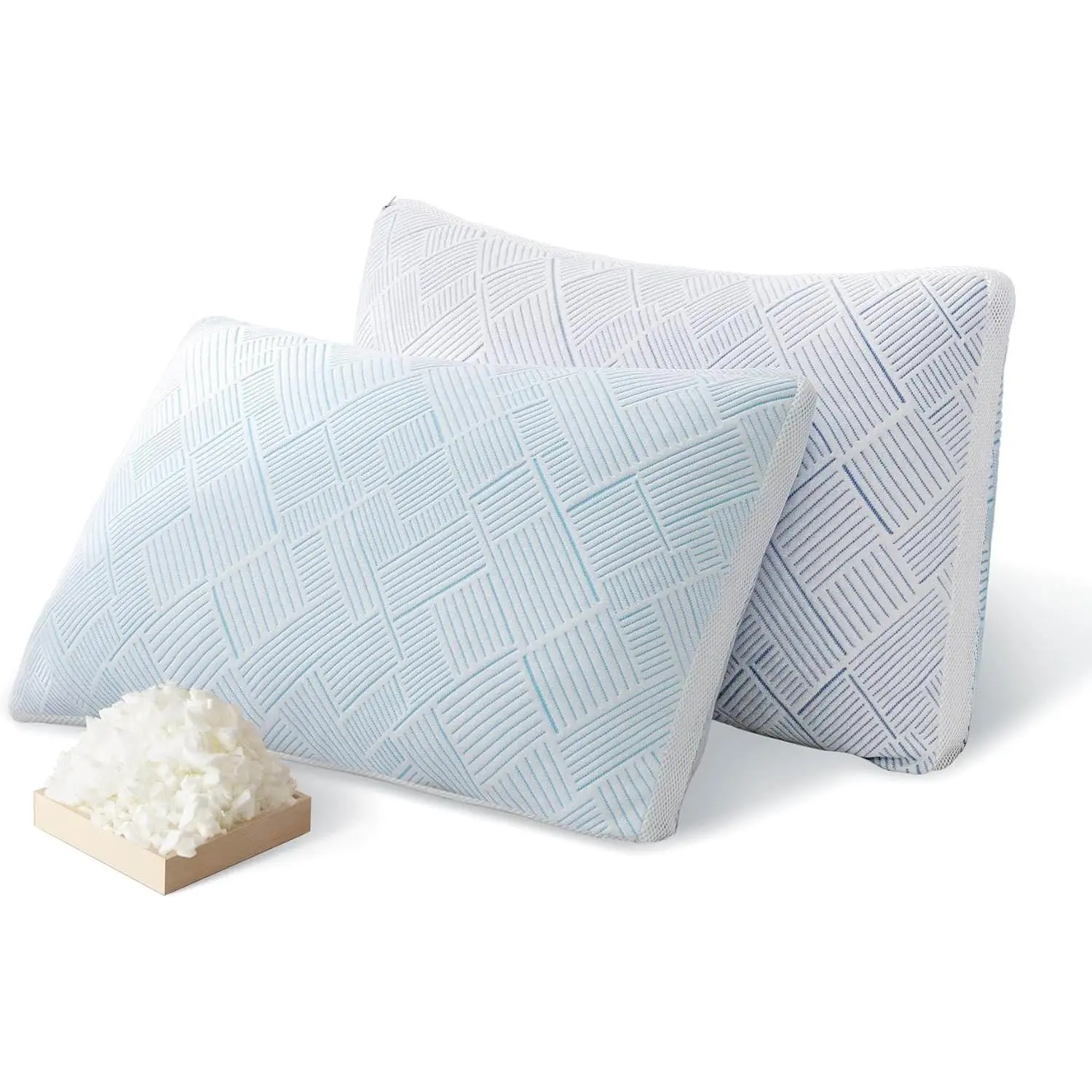 Oeko-TEX Certified Hotel Grade Adjustable Loft Cooling Ice Silk Shredded Memory Viscose Bed Pillows (Set of 2) - for Side Sleepers