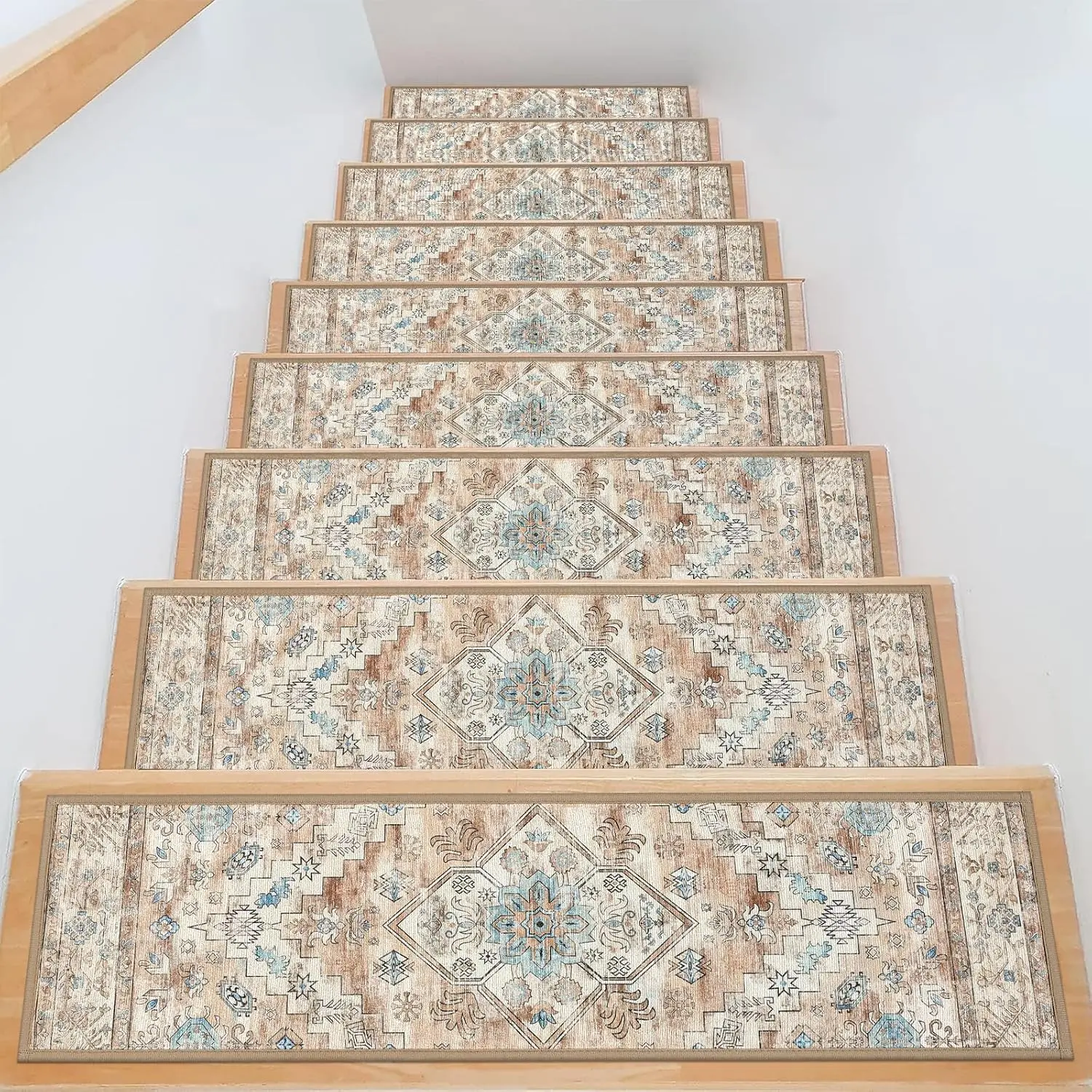 Wooden Steps Carpet Stair Treads, 15 Pack 8" X 30" Peel, Cream Tan | Indoor Stick Stair Treads, Non Slip Staircase Step Treads,  Stair Runner Rugs, For Dogs, , Elders