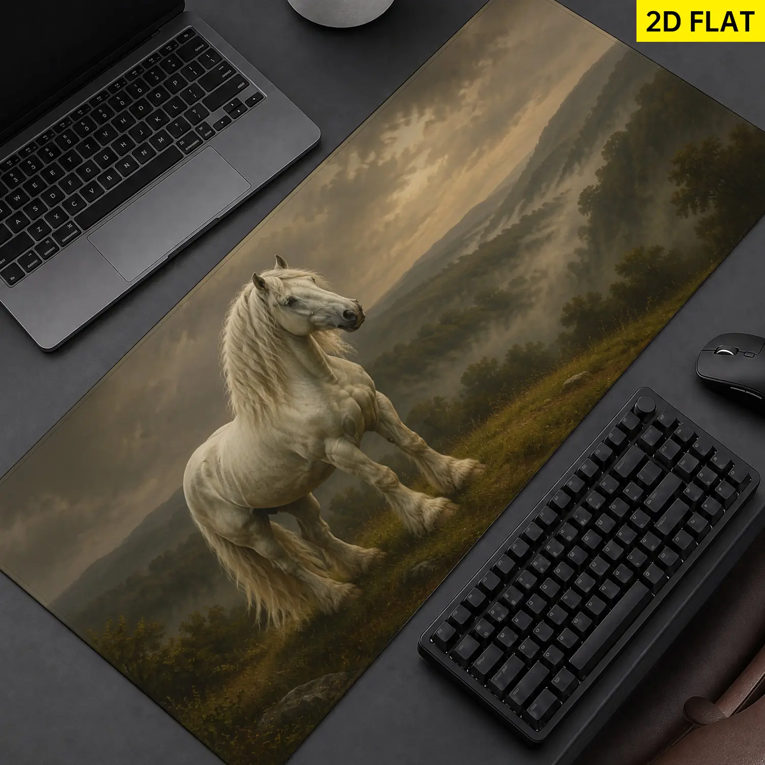 Extra Large white horse mountain landscape Mouse Pad, Non Slip Rubber Pad, Desktop Decoration Drotection Pad, Washable, Lock Edge Multi Size, Premium Multipurpose Mousepad For Home, Office, Gift for Family and Friends
