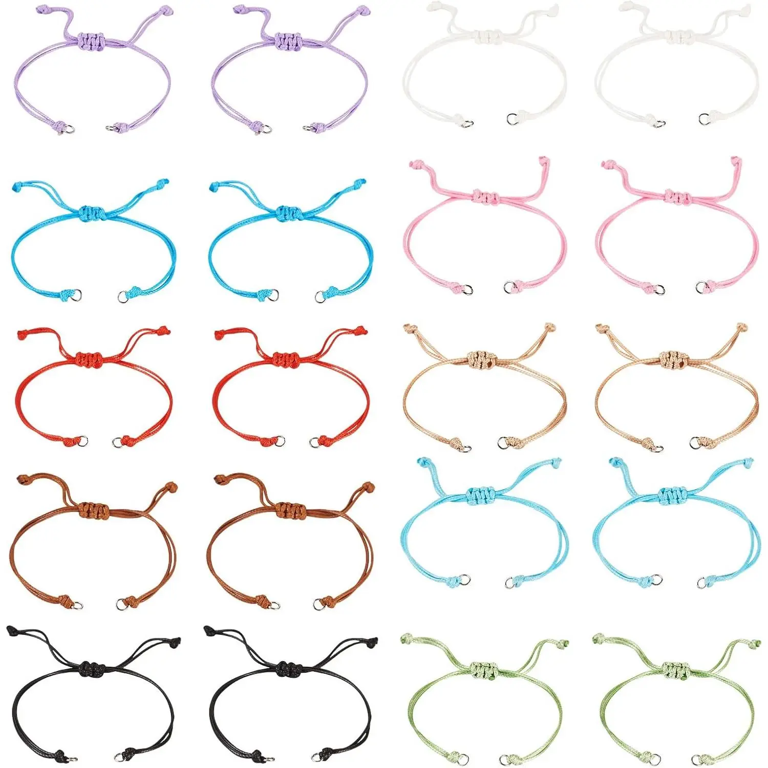 50 count Adjustable Braided Cord Colorful Waxed Thread Half Finished Bracelet with Jump Rings for Wrist DIY Women  Making Friendship Fashion Bangle Accessory 14-28cm Long