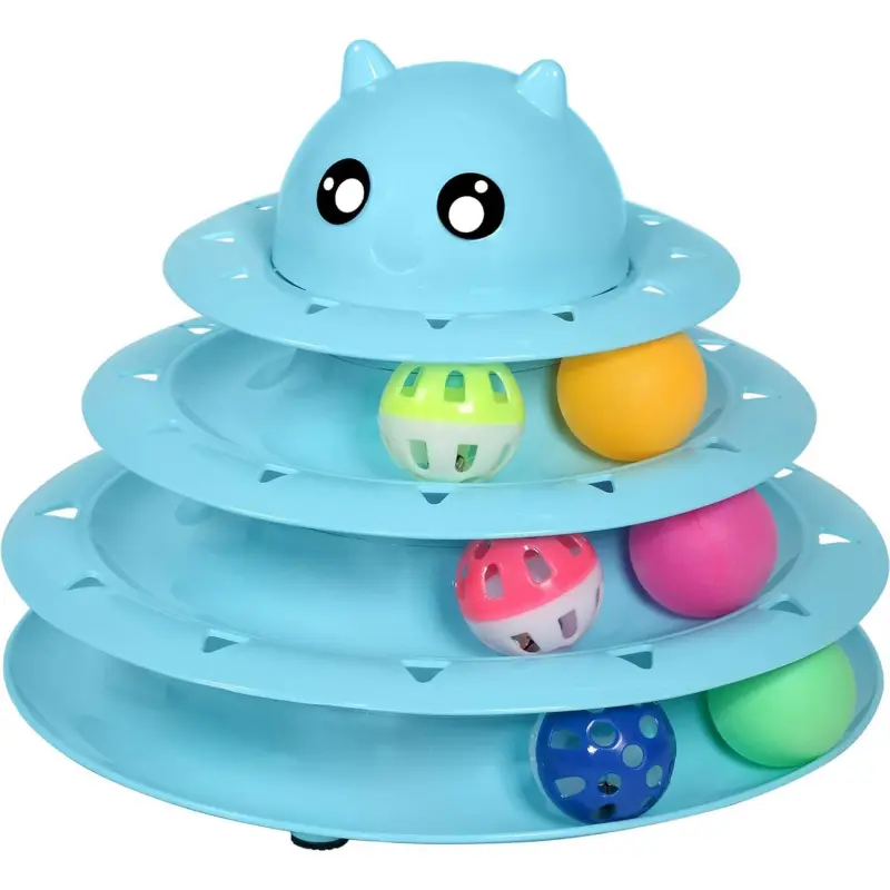 Interactive Cat Rolling Wheel Toy - Home Supplies, Low Center of Gravity, 3-Layer Rotating Design with 6 Colorful Balls, Anti-Slip Pads, Smooth Surface, Playful Entertainment for Kittens' Home Play, Party Bag Gift
