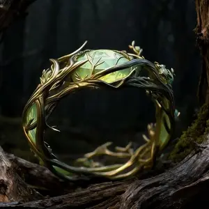 Handcrafted Vintage Jade Ring for Women, Peacock Stone with Twig & Vine Motifs, Ladies Sports & Outdoor Jewelry Accessory