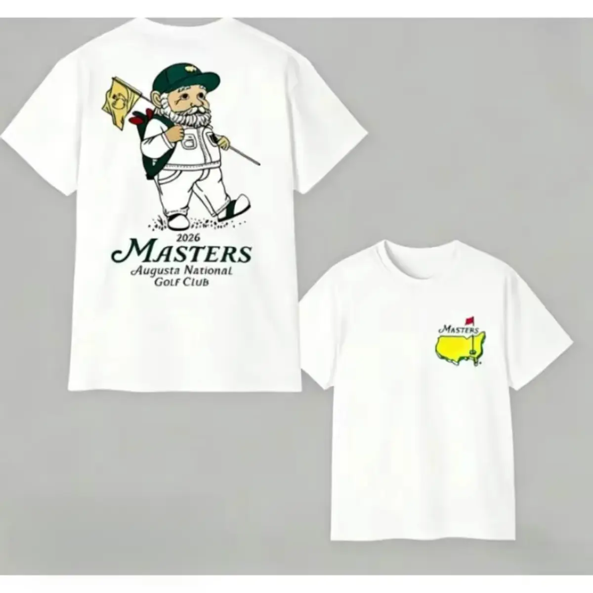 Men's Short-Sleeve Round Neck Golf T-Shirt - Front Small Map Logo, Back Caddie Gnome Print, Classic Casual Fabric - For Golf Tournaments, Daily Wear