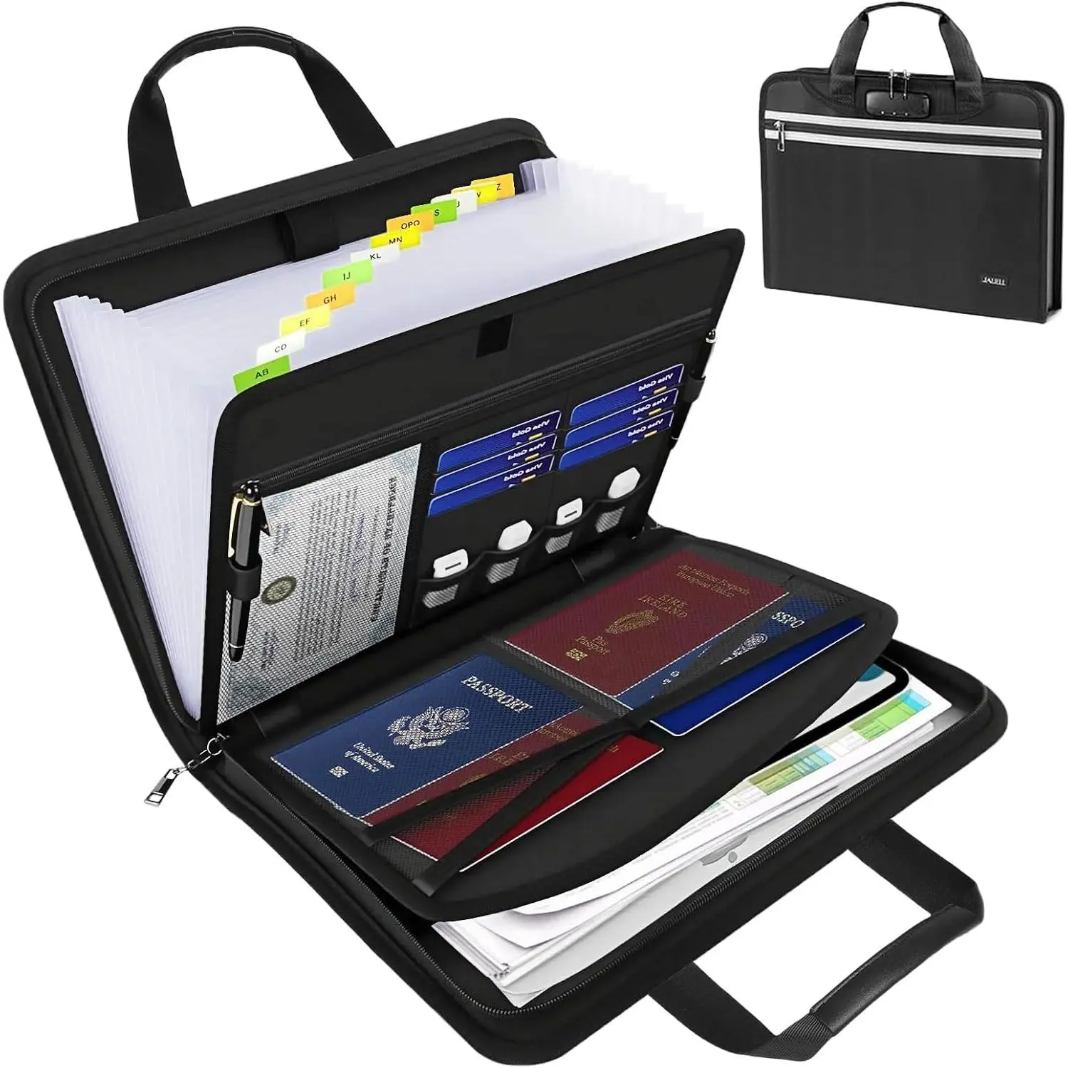 Fireproof Accordion File Organizer with Lock for Important Documents | 13 pockets expandable file folder, 2500°F fireproof, water-resistant, portable for  office travel, fits letter/A4 size