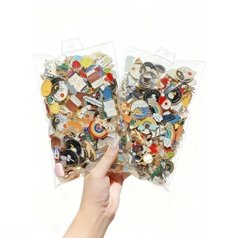10/30/50Pcs Kawaii Vibe Cute Cartoon Glossy Enamel Pins Set, Zinc Alloy Mystery Blind Bag Lapel Pin Badges, Animal Fruit Aesthetic Brooches with Clutch Backs for Backpacks DIY Gifts