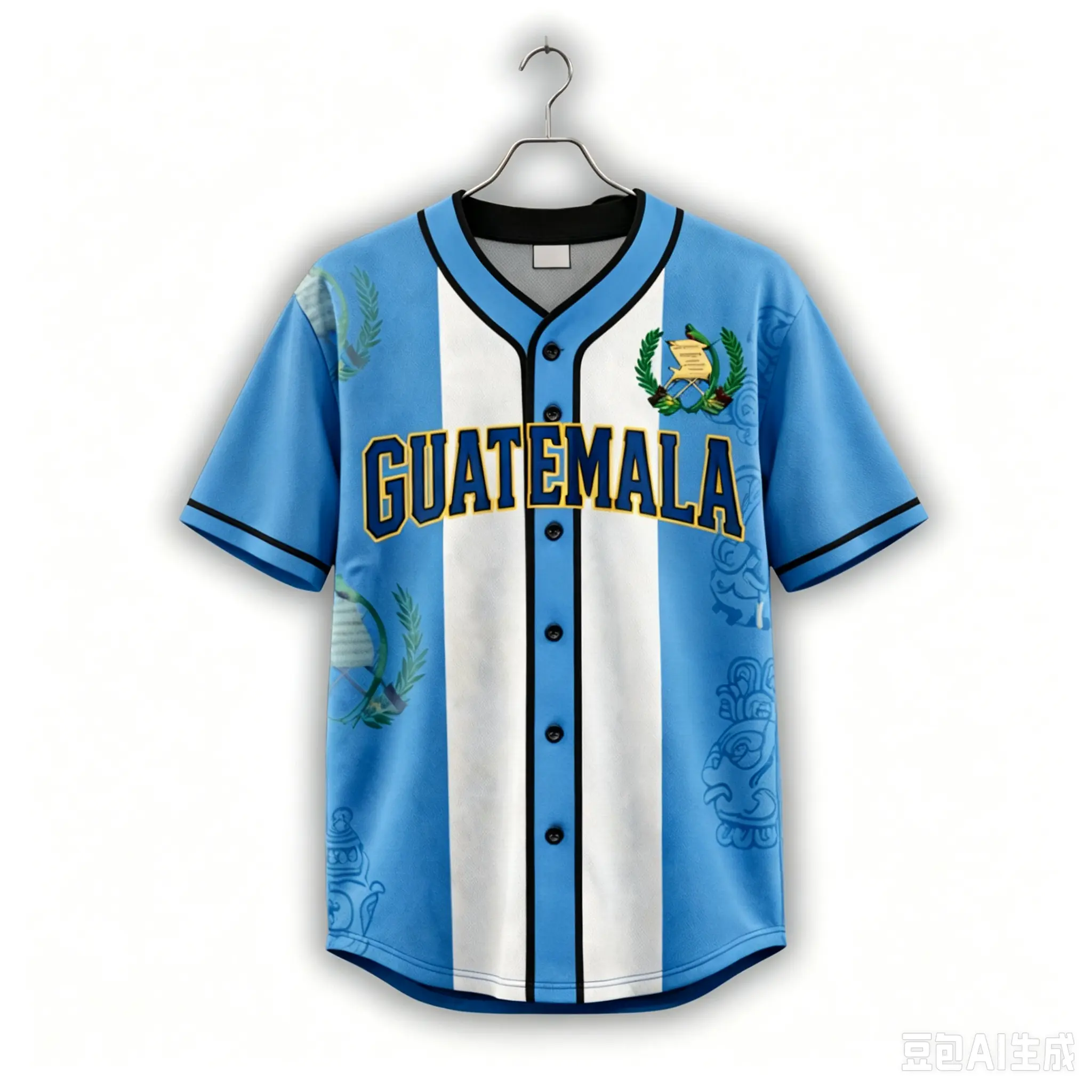 Guatemala Baseball Jersey - Blue White Short Sleeve Tops, Regular Fit Fan Wear with Standard Sizes, Soccer Fan Gift