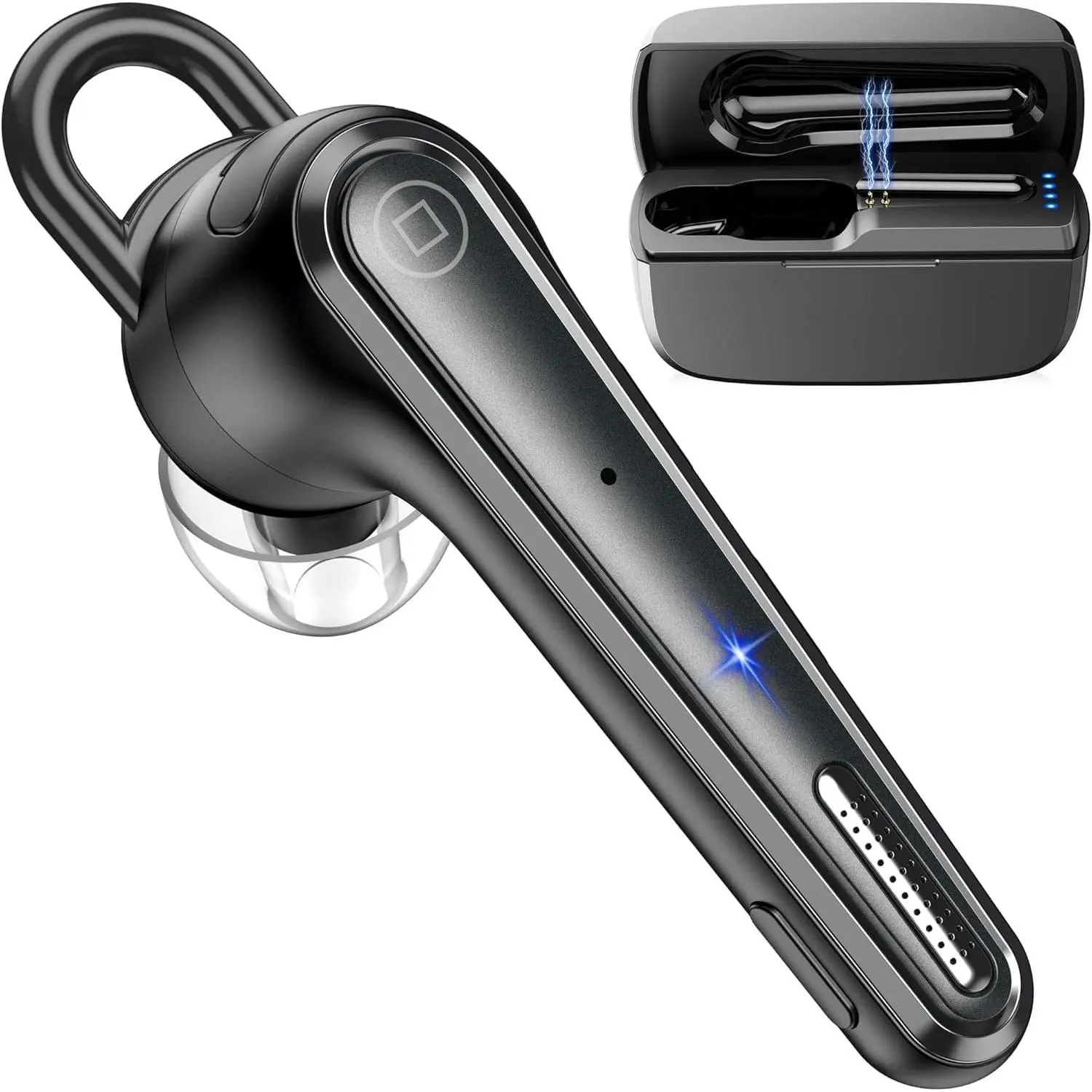 Earpiece   Headset for Cellphone with 500mah  Case LED  Display, V5.1  Mic Noise Cancelling Single Ear Hand-Free Headset for Office Call