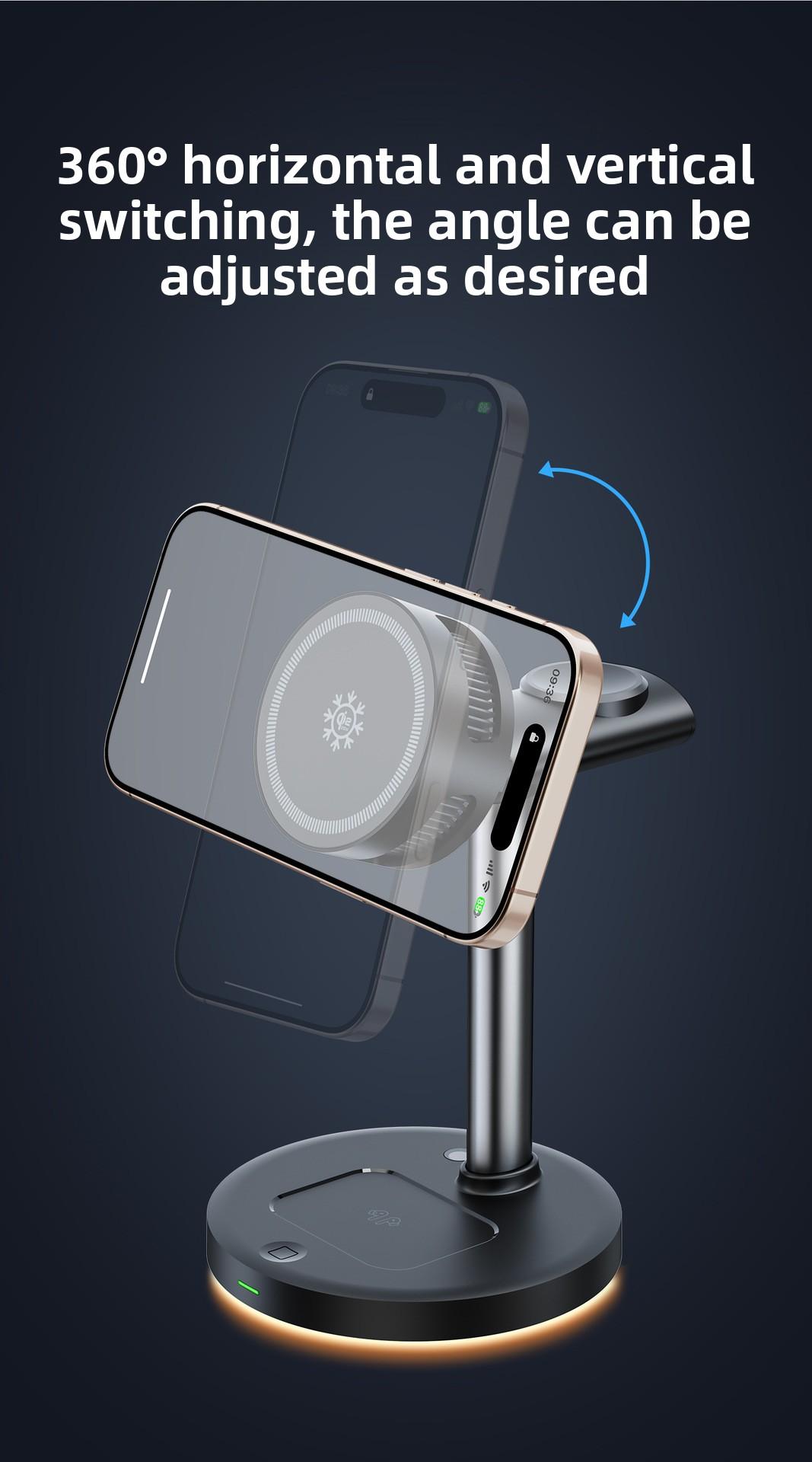 3 in 1 Wireless Charging Station, MagSafe Charger Stand Compatible, Qi2 25W Certified Palm-Sized Foldable Charger for iPhone 17/16, Apple Watch, AirPods (Non-Battery, Adapter Included)