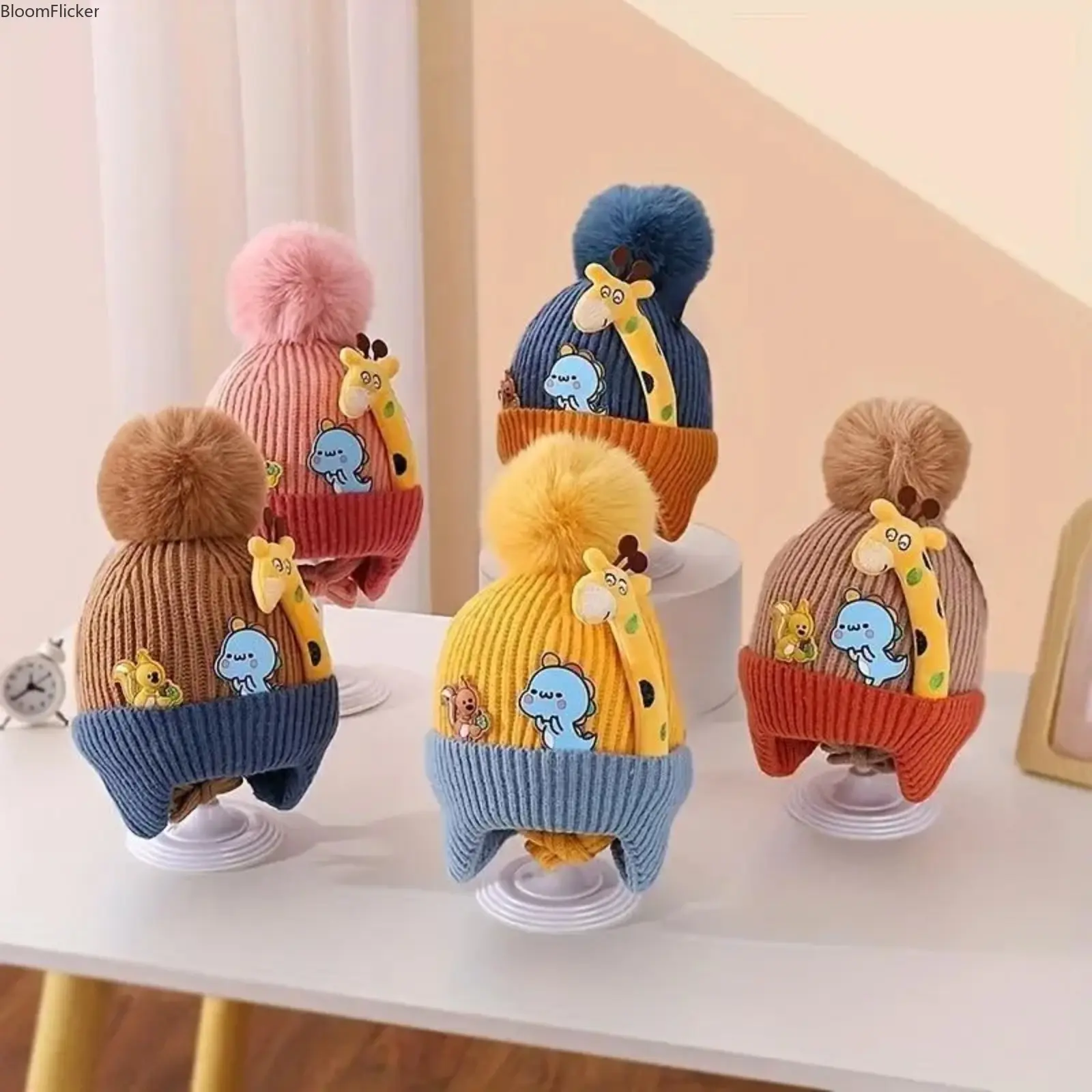 Whimsical Animal Winter Hat Collection - Cute Cartoon Ear Design with Elastic Band Playful Unisex Beanie for Everyday Fun Versatile Fun Colors