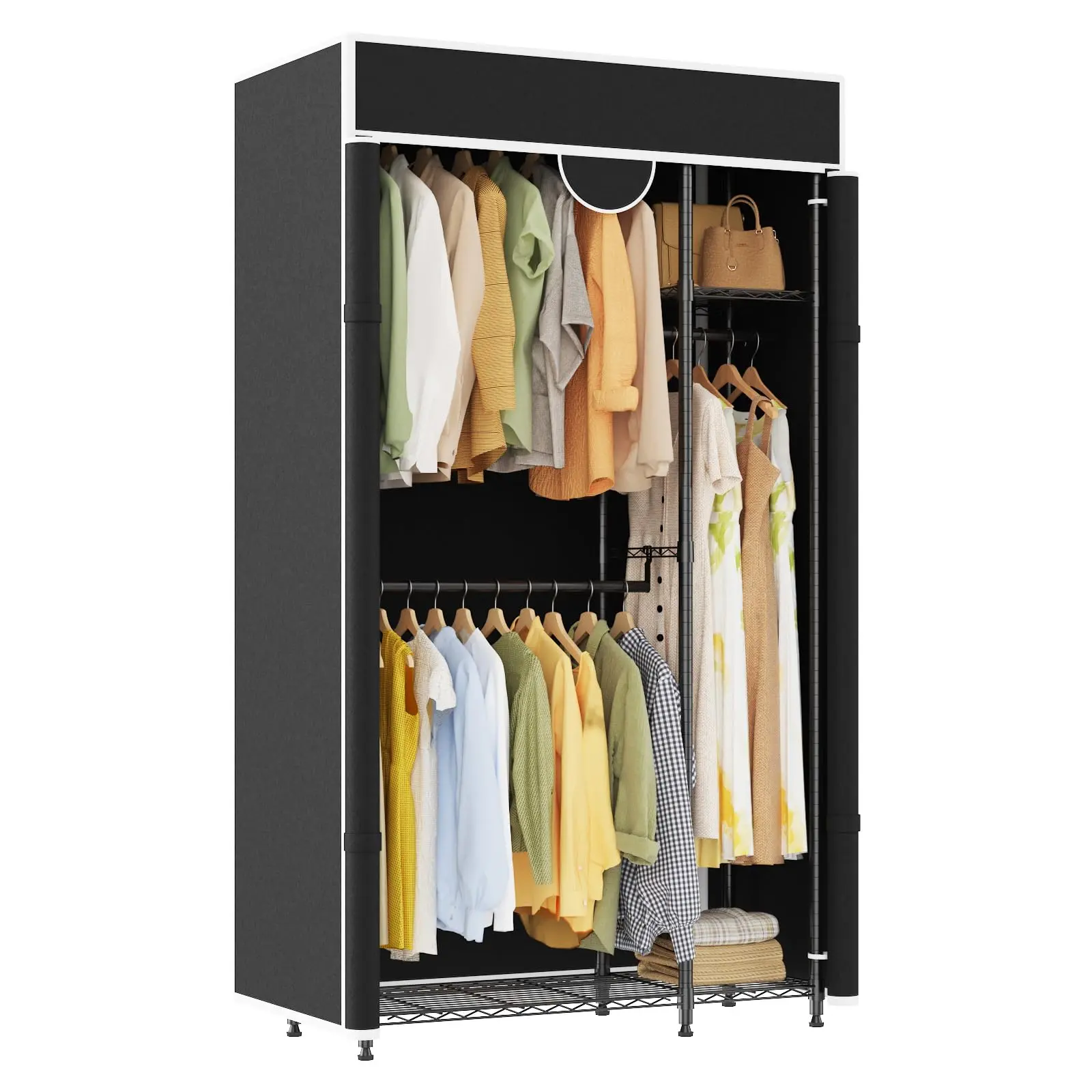 Garvee Heavy Duty Portable Closet Wardrobe Organizer – Protective Cover, Adjustable Carbon Steel Hanging Rack, Hooks Included, 720lbs Capacity, Freestanding Storage System, 15.75×43.31×76.46 Inches