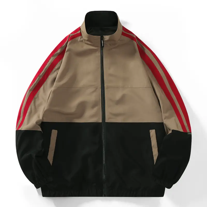 Men's Stand Collar Full Zip Color Block Jacket Dual Side Striped Decor Side Pockets Elastic Cuffs And Hem Windbreaker Outerwear For Sports Training Daily Travel Street Retro Sporty Fashion Casual Autumn Coat