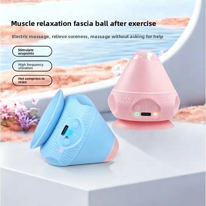 Silicone Lightweight Adjustable Electric Suction Fascia Ball - Mild Vibration Hot Compress Massager for Daily Shoulder, Neck, Waist Muscle Relaxation