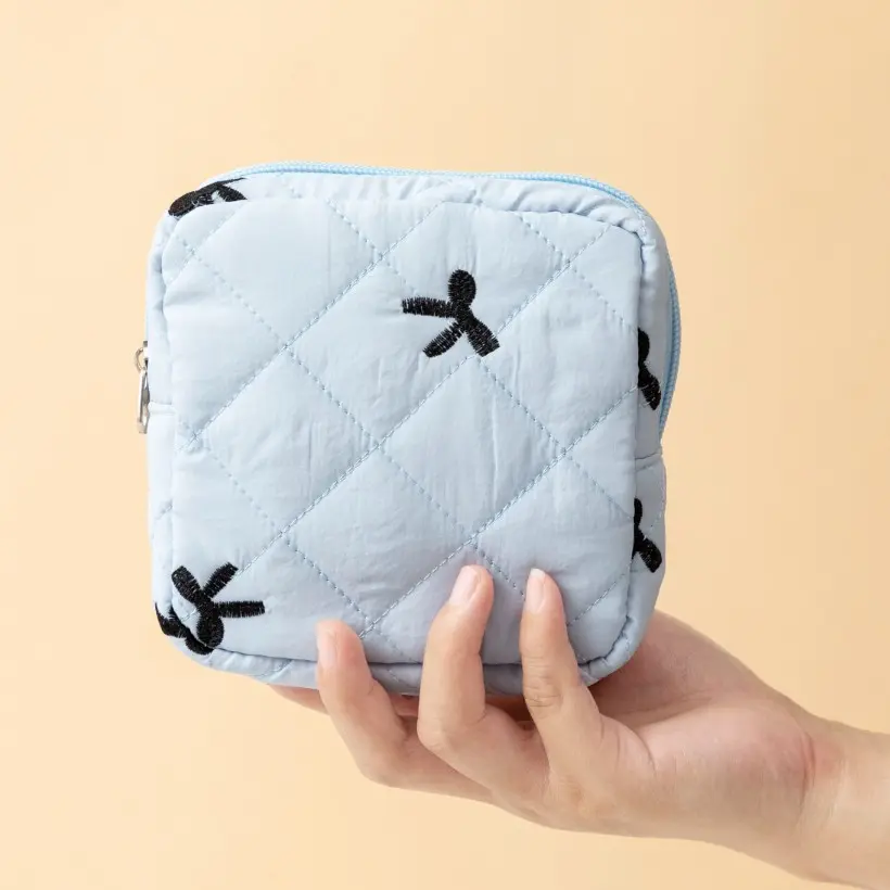 Adorable Bow Sanitary Pad Storage Bag, Cute Butterfly Pattern Period Pads and Coins Organizer, Portable Zipper Dorm Essential, Girl's Gift