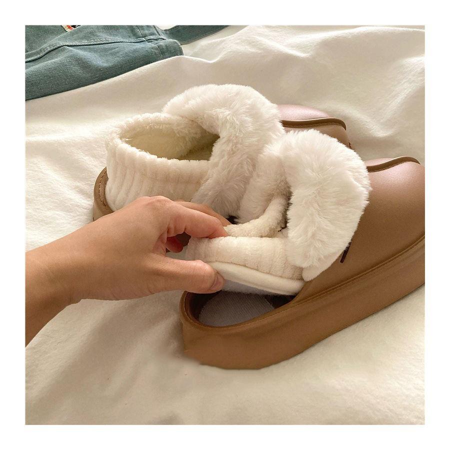 Crestar Winter Women Fuzzy Slippers New Outdoor Waterproof Cotton Shoes Warm Fluffy Home Slides Detachable Plush Cotton Slippers