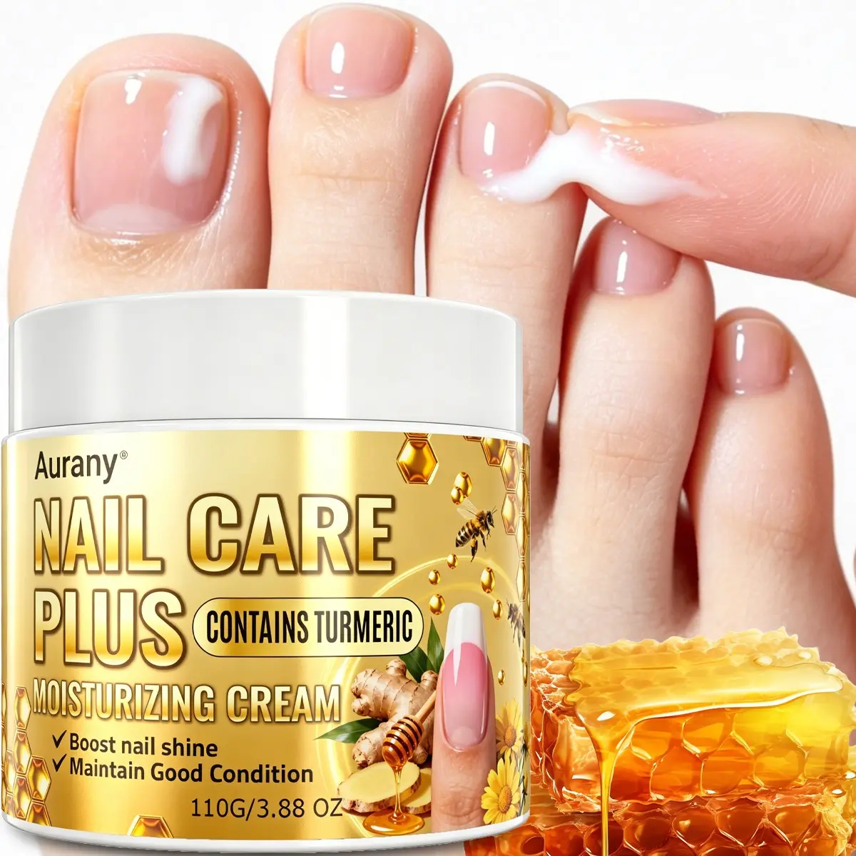 1PC - Nail Care, Nail Cream, Cuticle Cream, Nail Moisturizer, Moisturizing, Hydrating, Nourishes Nails, Rich In Natural Plant Extracts Like Centella Asiatica, Honey, Aloe Vera, Safe Ingredients, Promotes Healthy Nails, Boosts Nail Shine - 110g