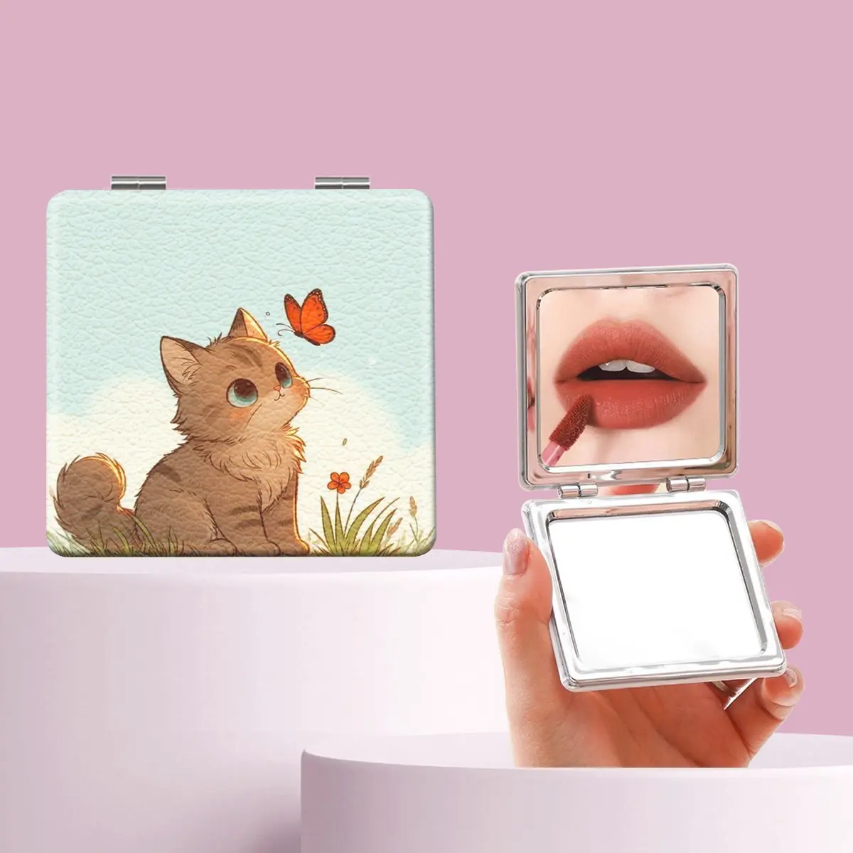 Cute Cat Butterfly Folding Makeup Mirror, Foldable Mini Handheld Mirror, Perfect Gift for Sisters, Friends, Girls, Weddings, Holidays