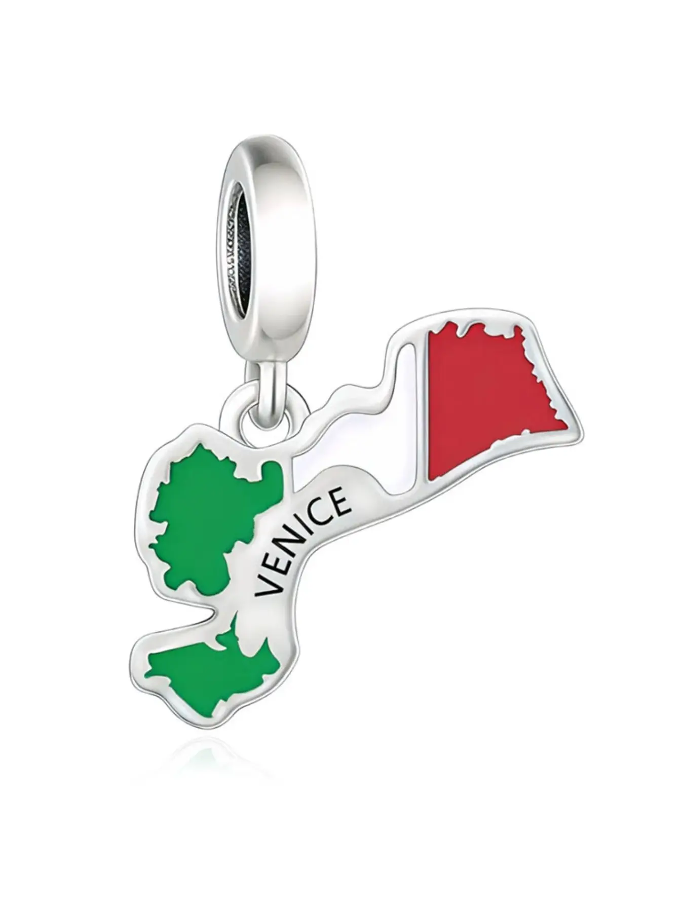 1 Piece 925 Sterling Silver Venice Map Charm, Italian Flag Resin Craft, DIY Bracelet Necklace Bead Accessory, City Travel Souvenir
