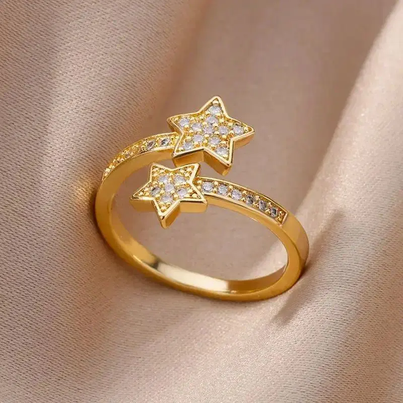Double Star Rings For Women Girls Stainless Steel Gold Color y2k Ring  New Trending Wedding Party Aesthetic Jewelry