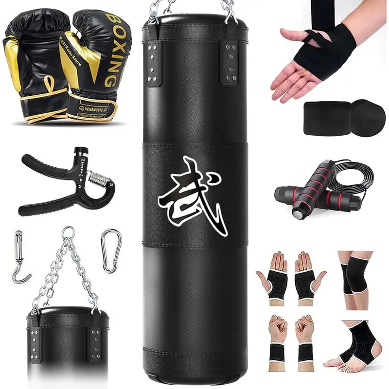 4ft Unfilled Heavy Punching Bag Set for Adults with 12oz Boxing Gloves, Sturdy Base - Home Gym MMA/Kickbox Karate Martial Arts Equipment, Endurance Boost
