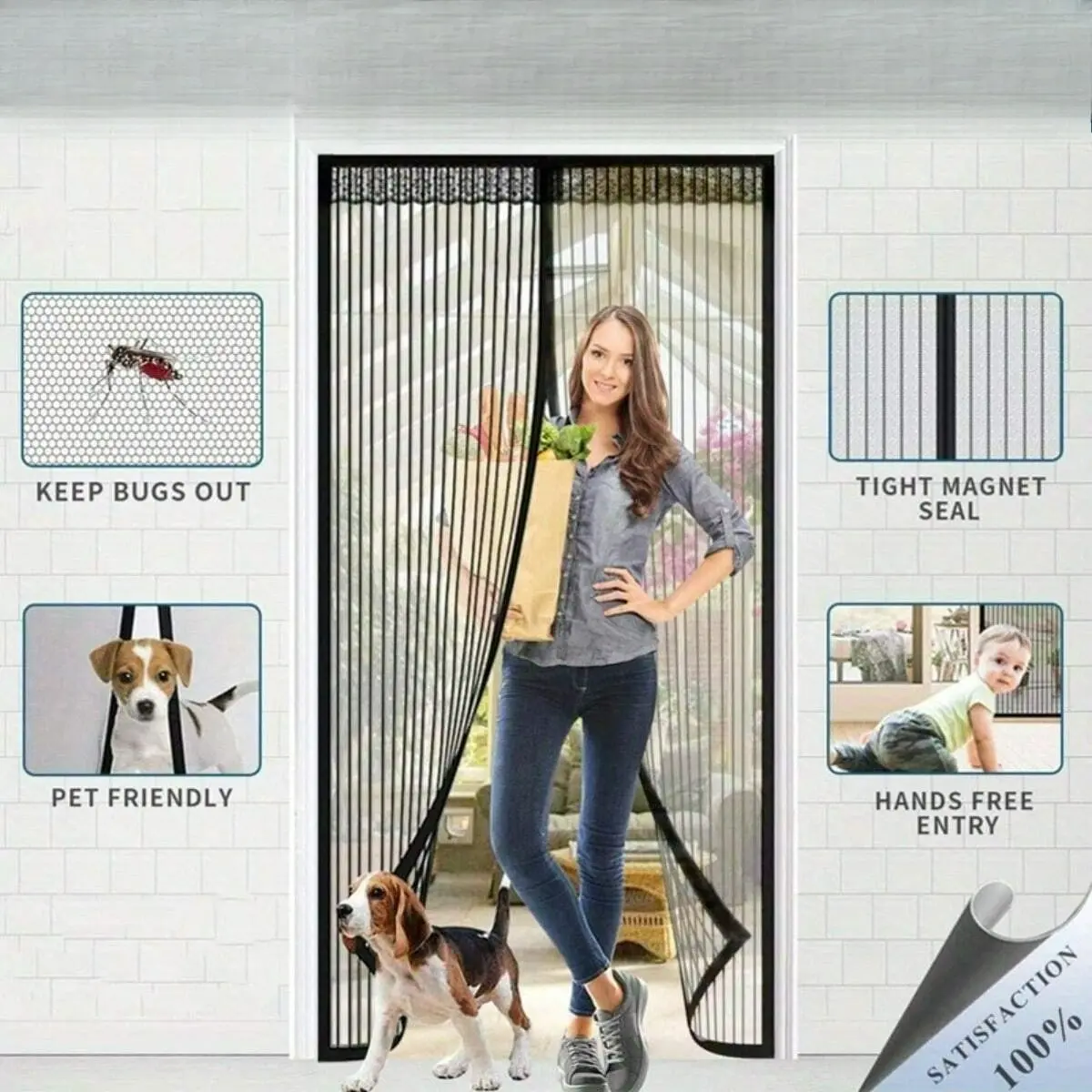 Magnetic Mesh Screen Door Curtain - Summer Mosquito & Flying Insect Protection for Kitchen, Living Room, Bedroom