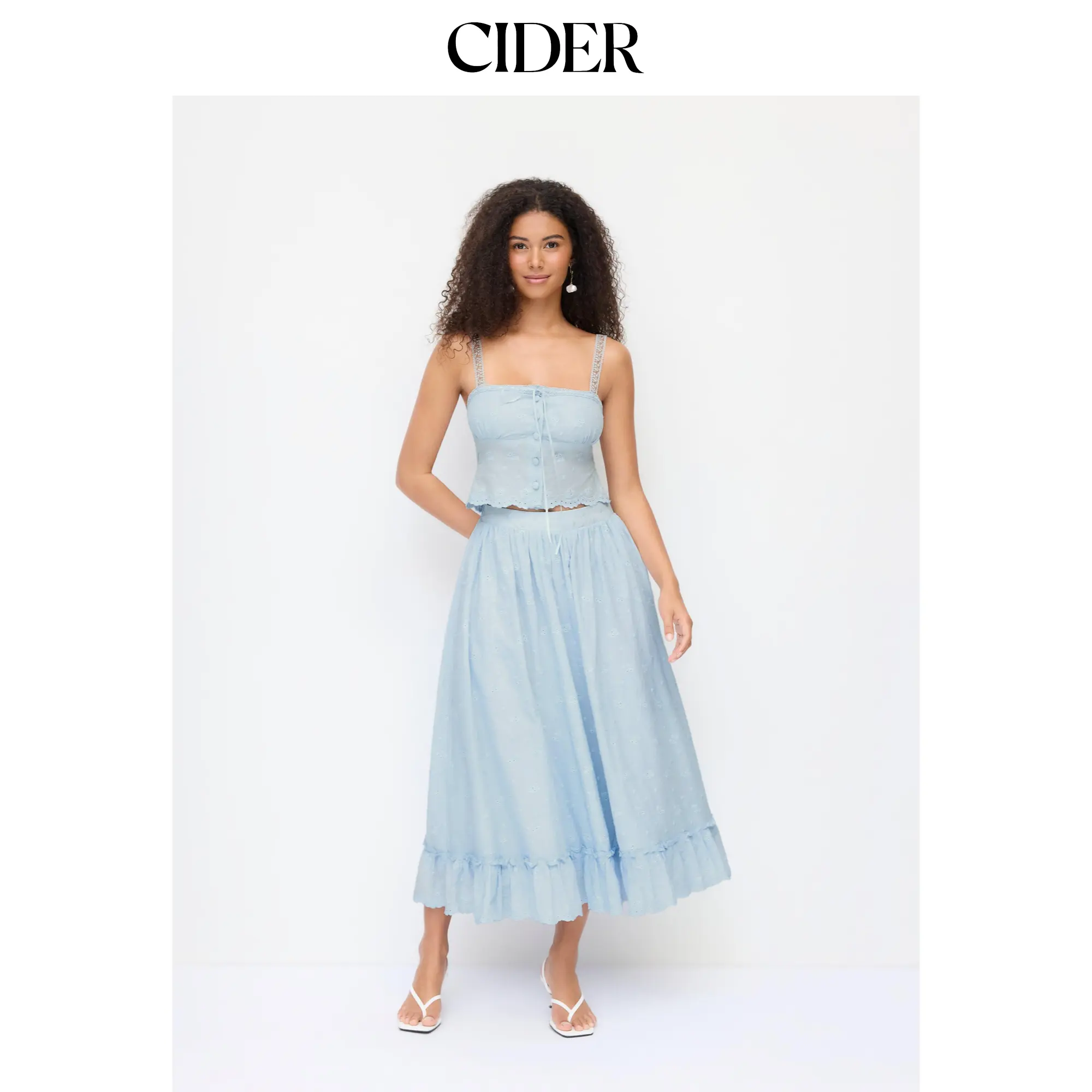 Cider Cotton Textured Lace Cami Top & Mid Rise Maxi Skirt Set