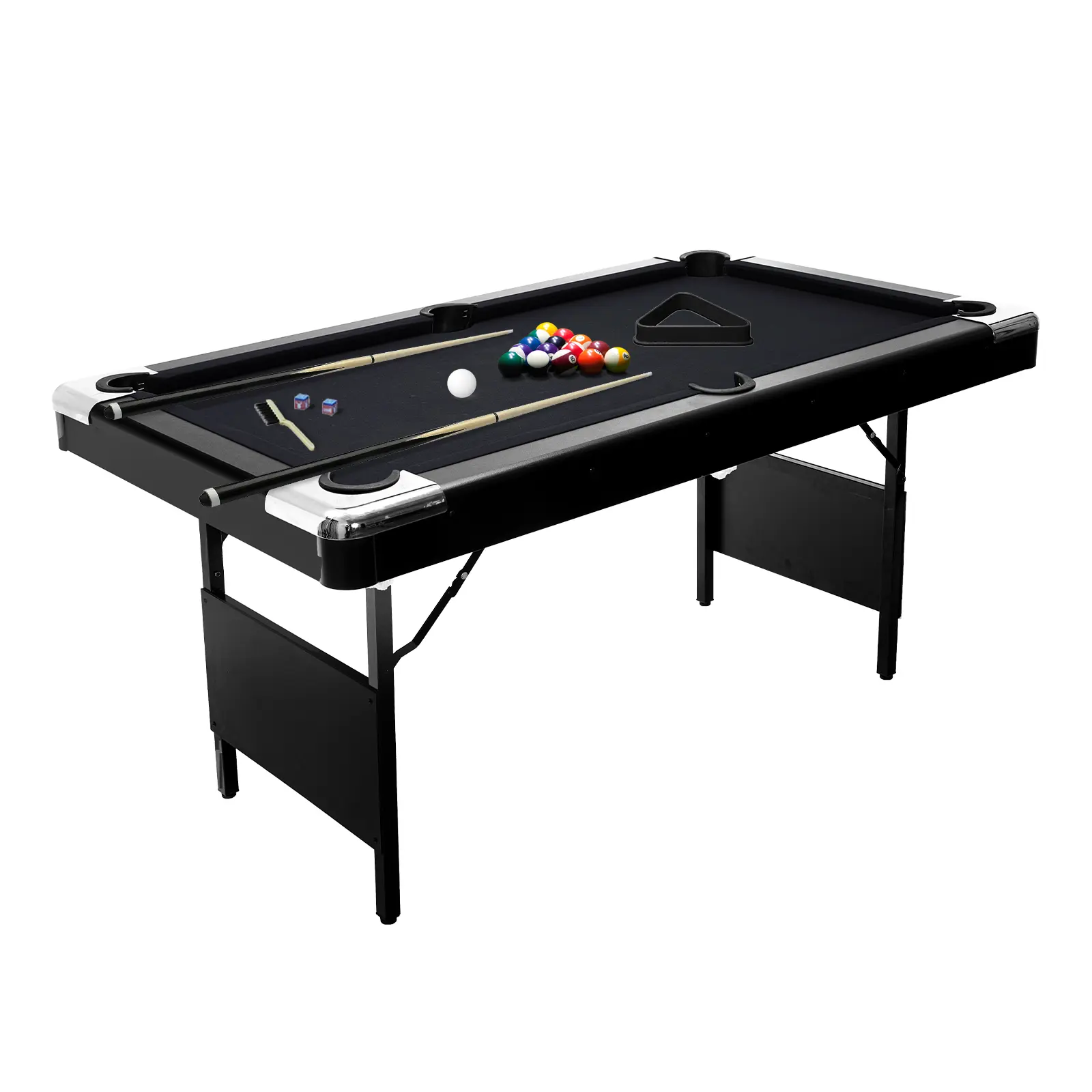 6FT Folding Pool Table for Family Recreation, Portable Full-Set Billiards Game Table with 16 Balls, 2 Cues, Chalk, Rack & Felt Brush, Space-Saving Foldable Billiard Equipment for Game Room & Indoor Entertainment