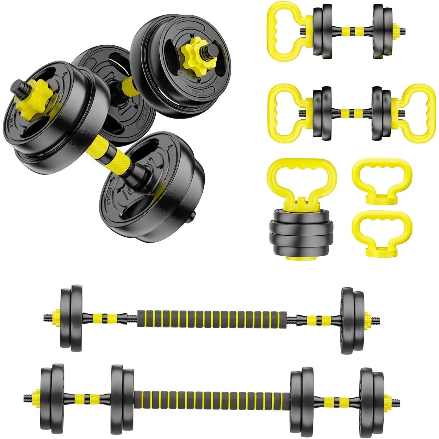 Adjustable Dumbbell Set, 10-90lbs Free Weights with Connector - 4 in 1 Dumbbells, Barbell, Kettlebell & Push Up Stand, Adjustable Weights Set for  Gym Fitness Equipment for Men & Women