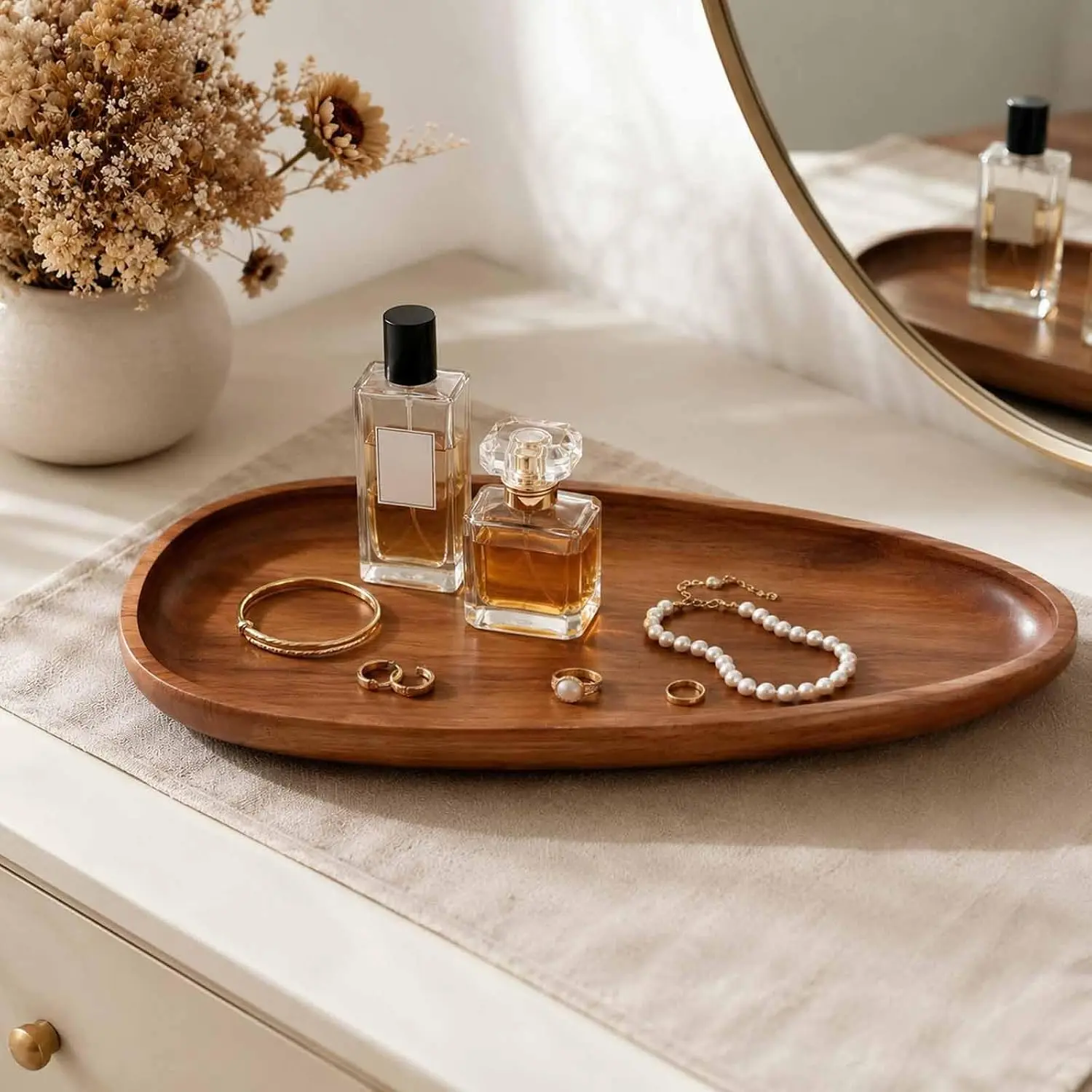 Acacia   Tray-11.8 * 5.08 * 1.18 inch |  Decorative Tray,Irregular Perfume Tray,Bathroom Tray,Room Decor Aesthetic,Coffee Table Decor,Sturdy & Durable