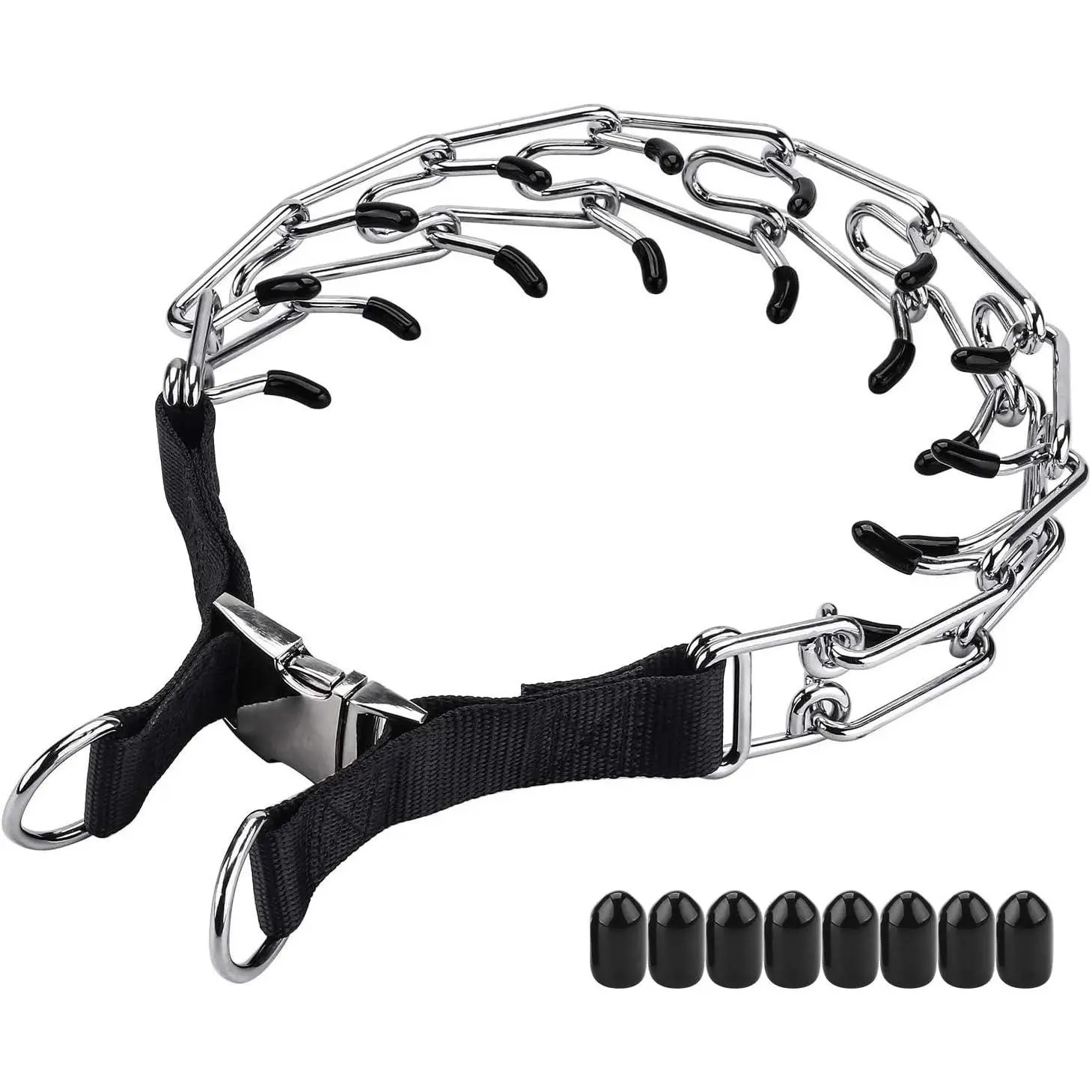 Prong Training Collar for Large Dogs (3.0mm, 19.6-Inch, Black) | Adjustable Size Dog Pinch No Pull Correction Collar Dog Choker Training Collar Quick Release Metal Buckle Comfort Rubber Tips