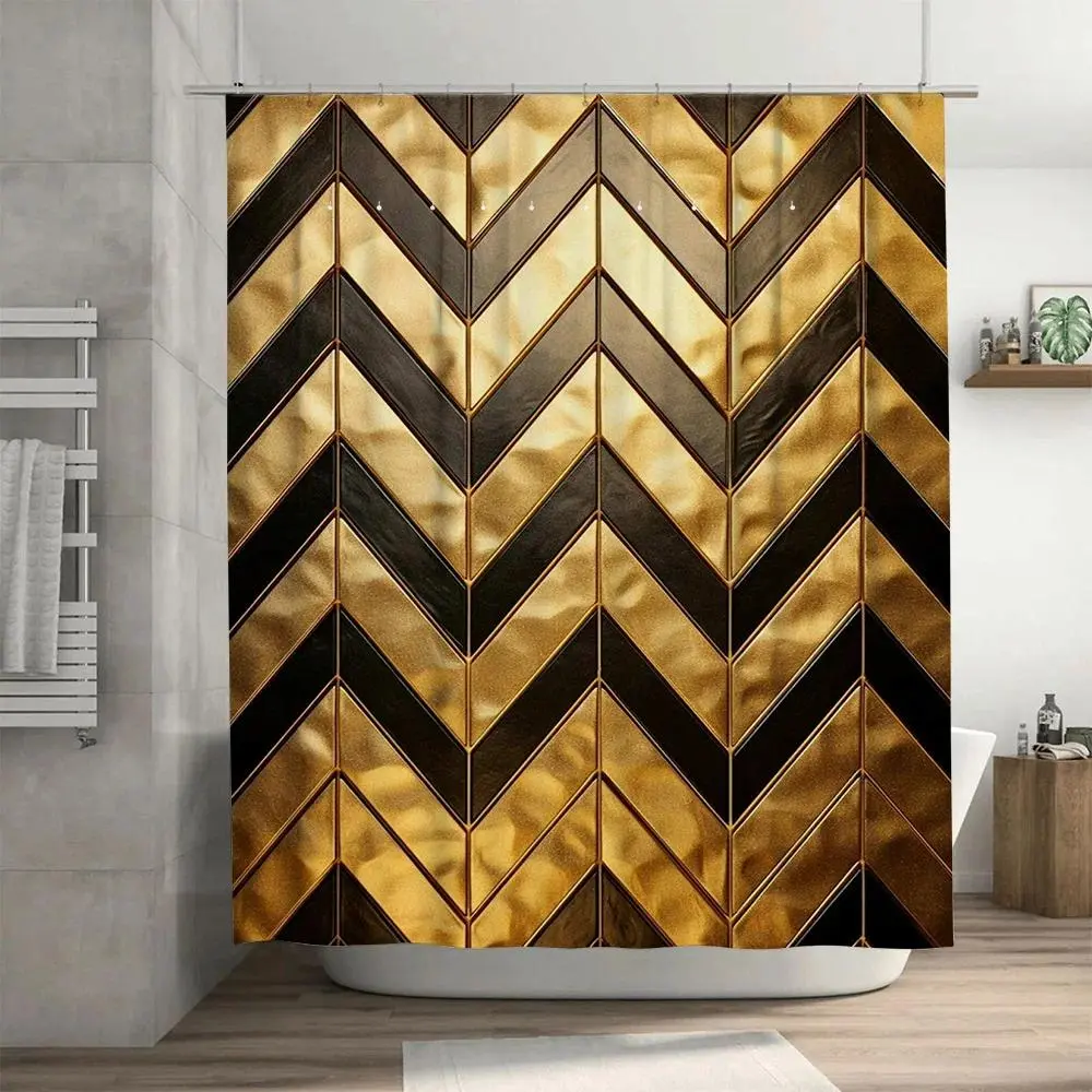 Modern Black Gold Chevron Aesthetic Shower Curtain Luxury Bathroom Decor Bath Curtains With Hooks