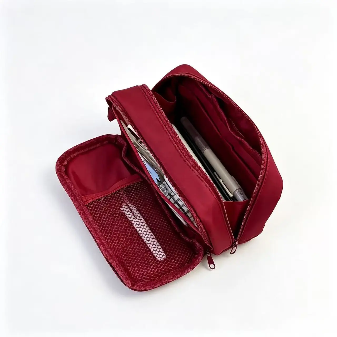 Large Capacity Storage Pencil Case, Multi-Compartment Stationery Bag, Versatile Use Study Tool, Ideal for Pens, Pencils, Markers, Small Office Supplies, Durable Nylon, Organize Efficiently