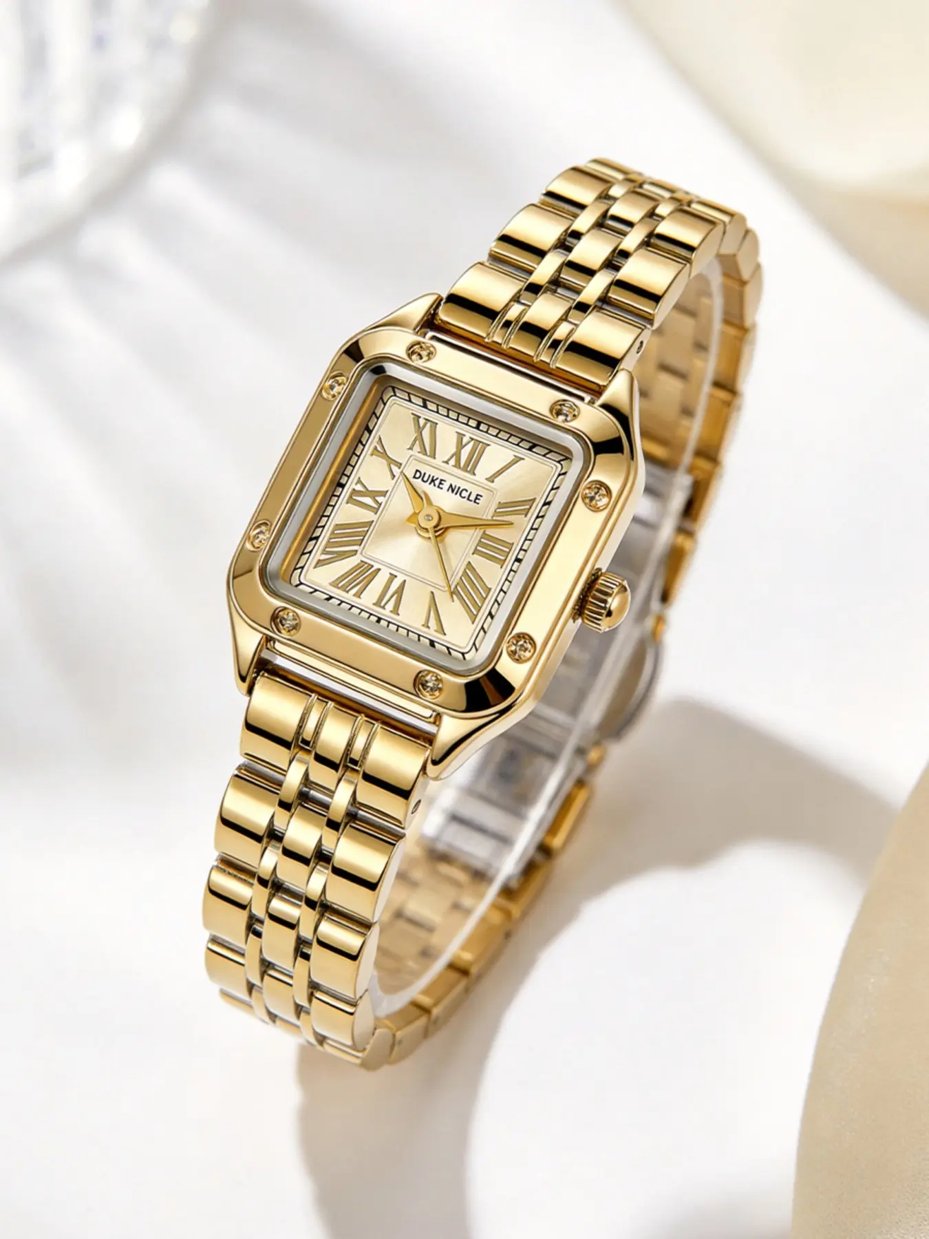 Women's Classic Retro Square Steel Band Watch, Roman Numerals Dial, Casual Style, Quartz Movement, Blue Dials, All Seasons Wear, Fashion Wristwatches