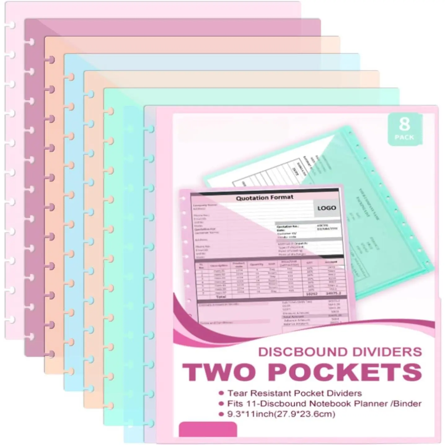 8 count Discbound Dividers Letter Size Disc Planner 2 Pocket Fit Letter Size 8.5" x 11" Paper Notebook with Pockets 11 Disc Folder for Office  School (8)