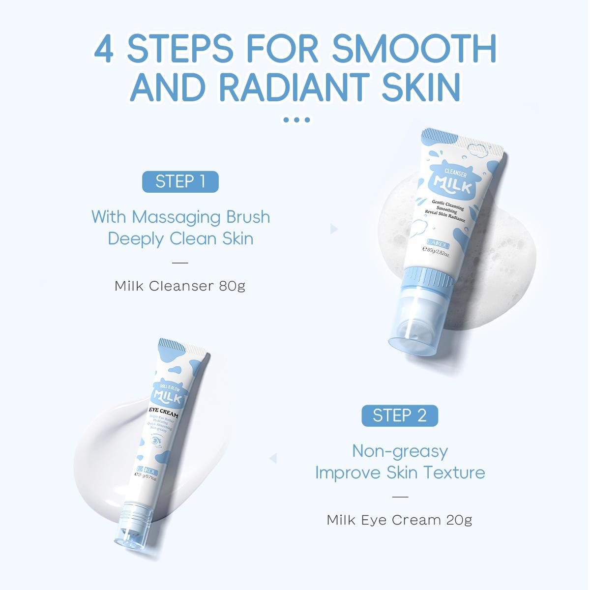Moisturizing Hydrating Milk Skincare Kit, 1 Set Including 80g Gentle Cleansing Cleanser, 20g Eye Cream, 55g Hydrating Moisturizing Cream, 50g UV Sunscreen, 1 Sponge, 1 Duck Decor Hair Clip, 1 Bag Moisturizer Hydrate