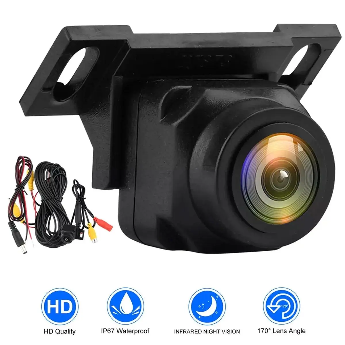 1080P Car Rear View Backup Camera - 170° Wide Angle, Adjustable, Anti-Interference, Night Vision, Waterproof, Includes 1× Camera, 1×1m Power Cord, 1×6m Extension Cable, 4×1.5×2cm Component