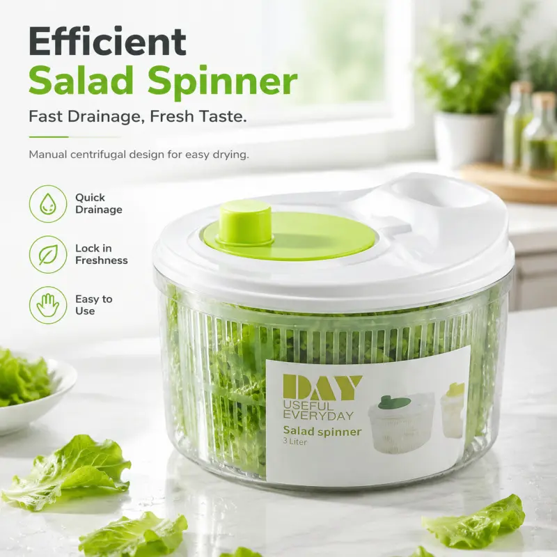 3L Efficient Salad Spinner - Manual Centrifugal Fruit Vegetable Dryer with Quick Drainage & Easy Operation