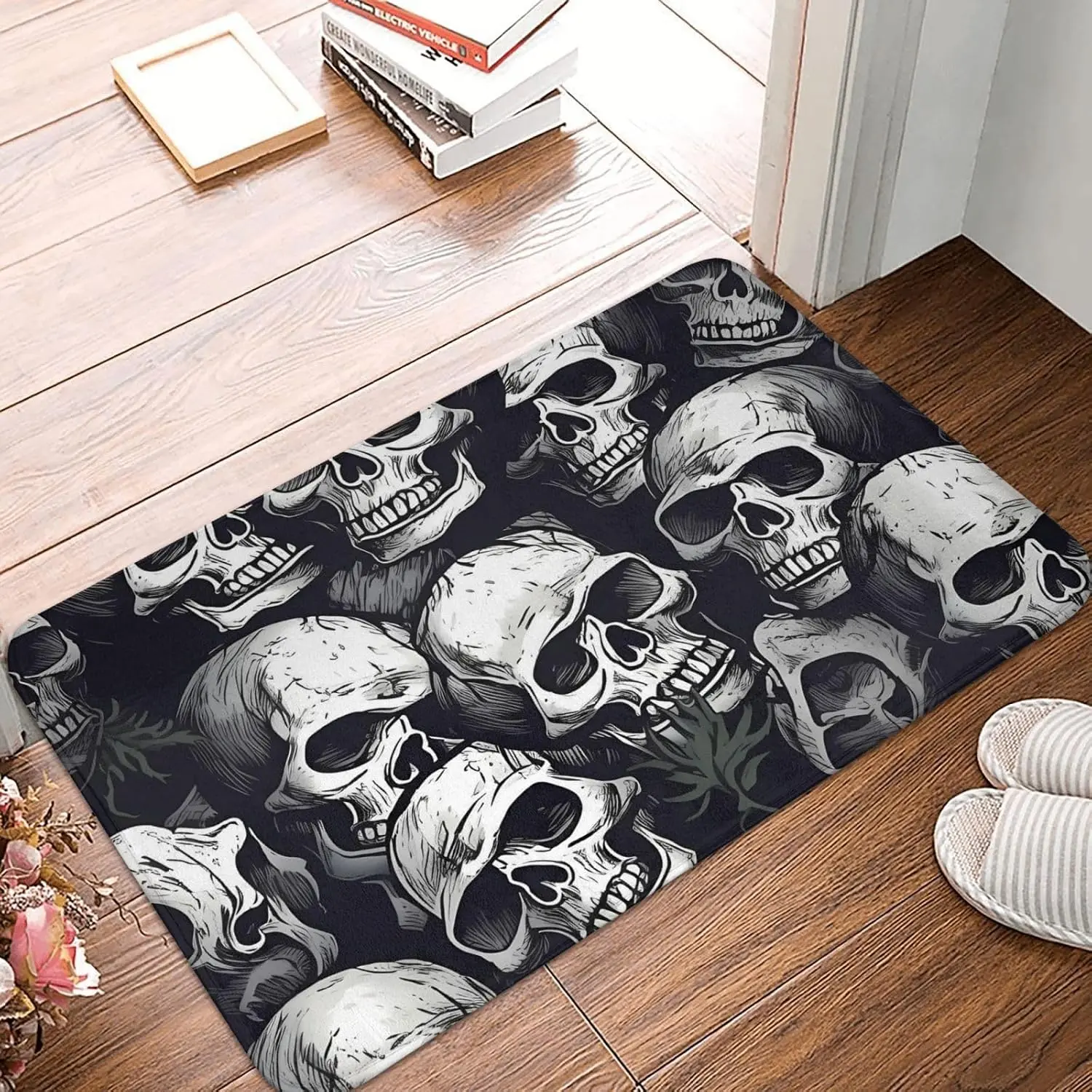Door Mat Non Slip Washable Rug Heavy Duty Welcome Mat Low-Profile Doormat Skulls Pattern Mat Kitchen Rugs Indoor Outdoor Rugs for Entryway Outside Patio Front Porch Decor