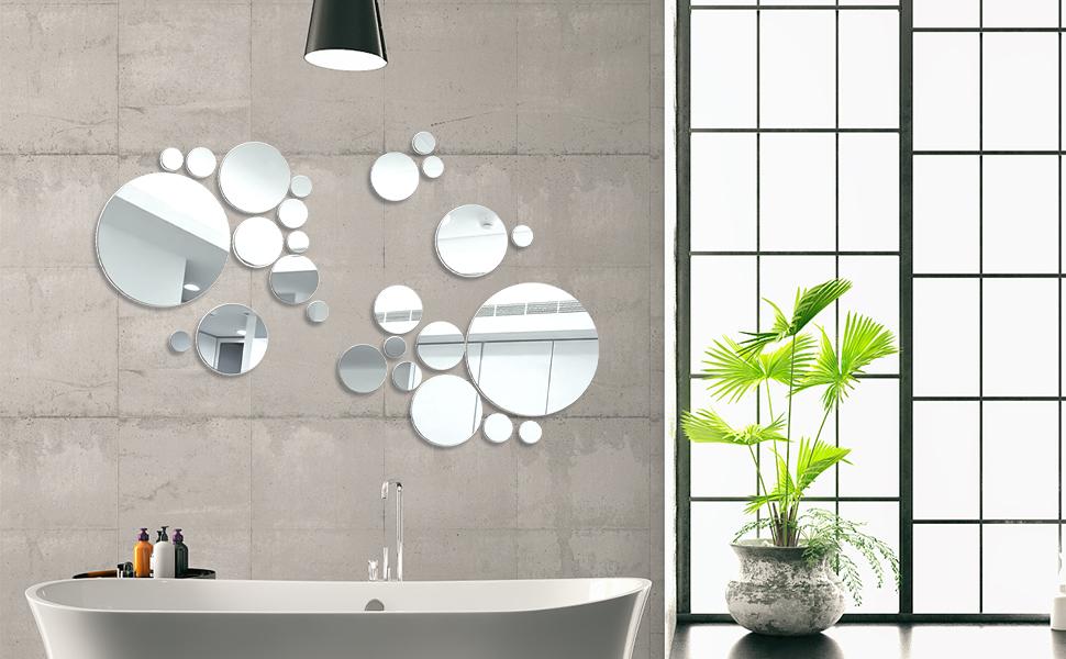 SITAKEYFMHK Must-have affordable home art decor!32-piece small round acrylic mirror wall sticker set, removable reusable mirror decals perfect for bedroom, living room, bathroom, ceiling and TV background wall decoration, clear reflective effect