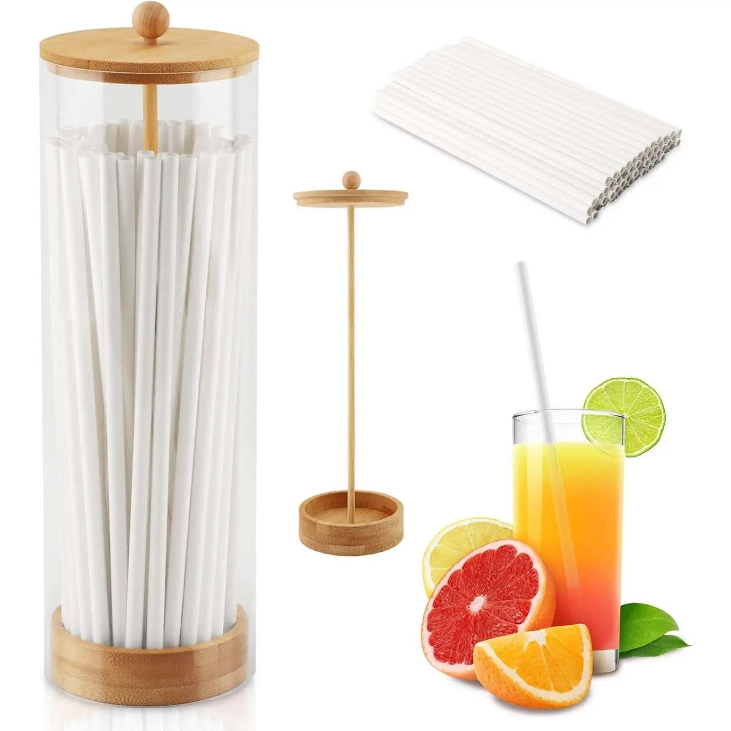 Clear Straw Holder Dispenser for Counter, Drinking Straw Organizer Container with  Lid Transparent Straws Storage Holder, Includes Straws(COLOR:Clear)