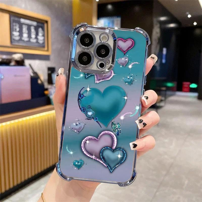 Heart Pattern Phone Case, Anti-drop Cellphone Protective Case, Total Protective Shockproof Mobile Phone Cover for iPhone 11 12 13 14 15 16 17 Pro Max/Pro/Plus/Air, Phone Decoration # IPAX1.