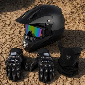 CVXVC Dirt Bike Helmet, Matte Finish Motocross Full Face & Motorcycle Goggle Glove Mask Kit, 4-Piece Bundle, For Adult Trail Riding & MX Track Use, Aerodynamic Ventilated Durable All-Day Comfortable Safe Fit