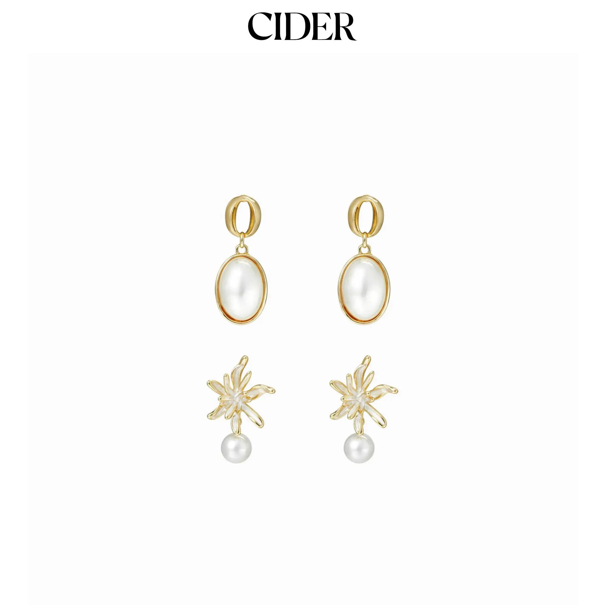 Cider 2 PAIRS FAUX PEARL & FLOWER DROP EARRINGS SET