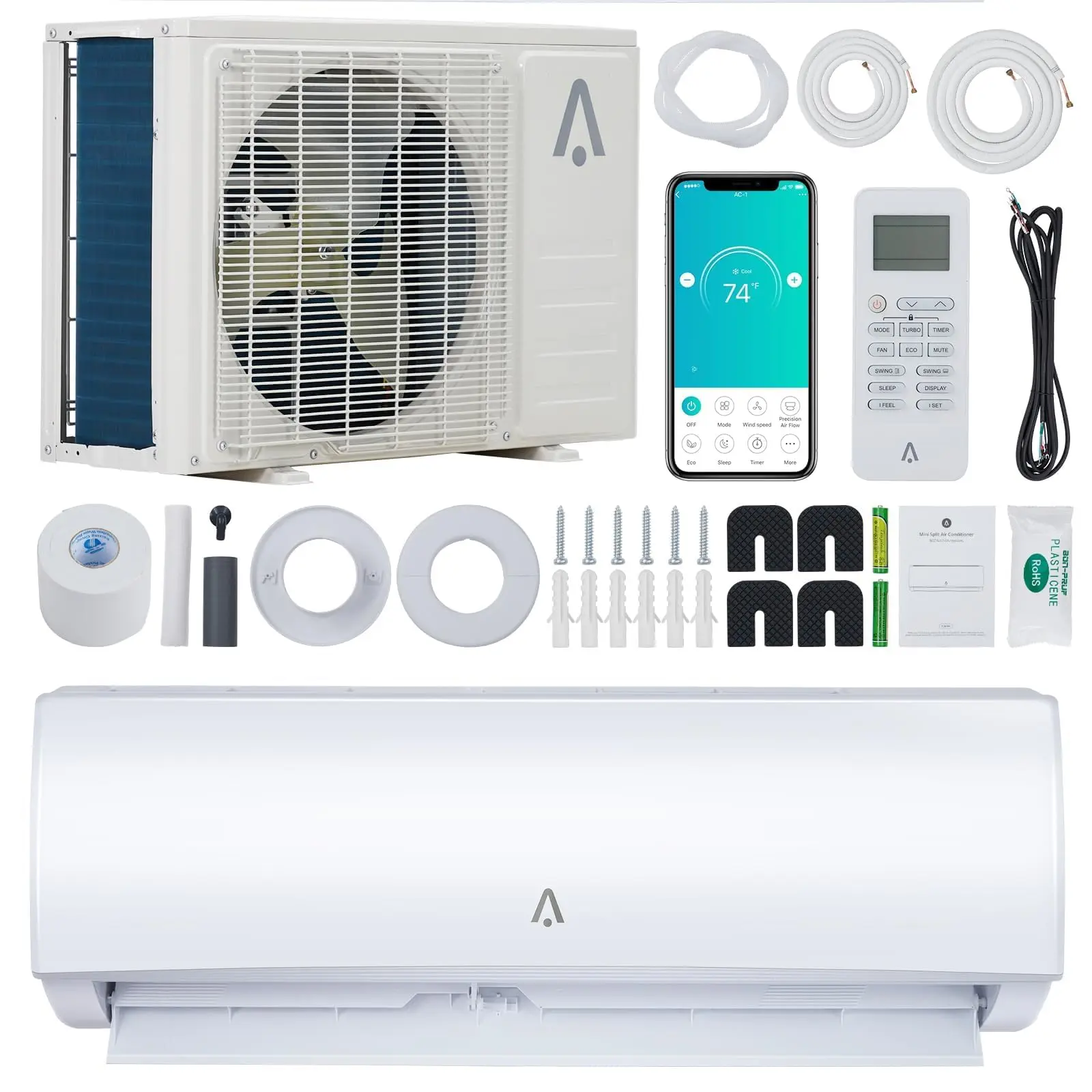 GARVEE 9000 BTU Ductless Mini Split Central Air Conditioner & Heater - 19 SEER2 Inverter - Wall Mounted - WiFi & Alexa Enabled - Quiet Cooling & Heating for Up to 550 Sq.Ft - Self-Cleaning -