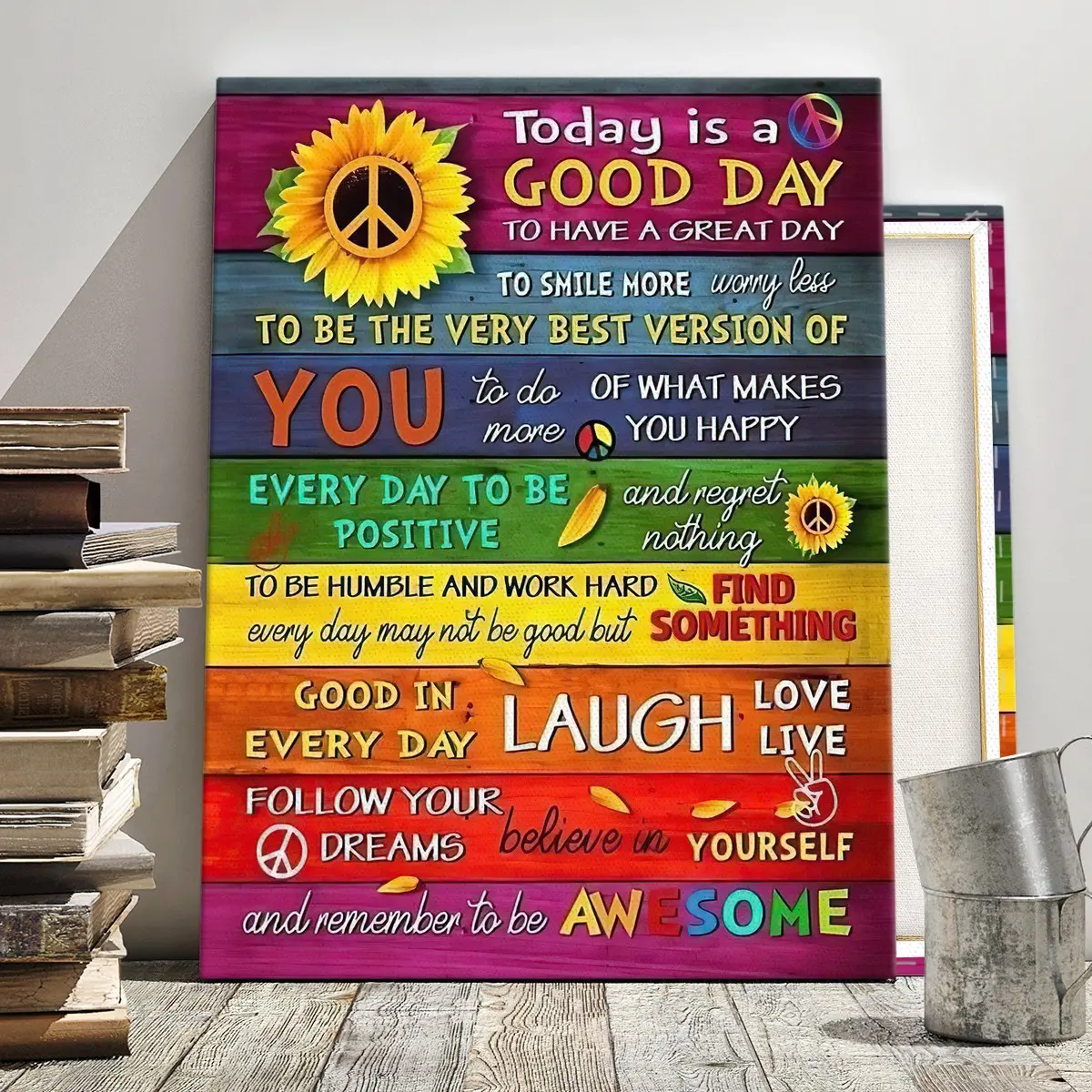 Rainbow Retro Sunflower Healing Poster, Modern Living Room Decor, Waterproof Art, Easy to Hang, Suitable for Hallway, Office, Bedroom