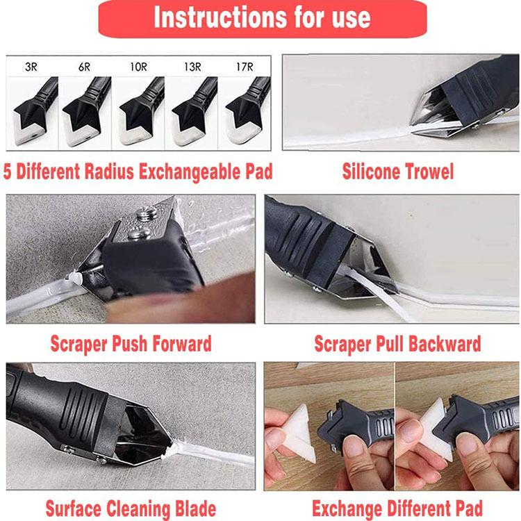 3-in-1 Silicone Caulk Remover Tool, Stainless Steel Head Glass Glue Scraper & Sealant Finisher, Caulk Removal Tool for Kitchen Bathroom Window Frame, DIY Home Repair